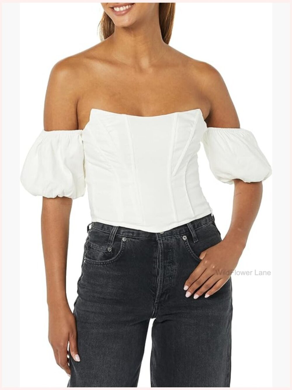 Off-Shoulder Crop Top with Puff Sleeves Fitted Silhouette